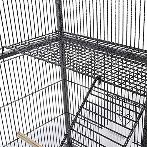 Topeakmart 3 Level Wrought Iron Large Parrot Bird Cage for 3 Parakeets with Detachable Stand, Black