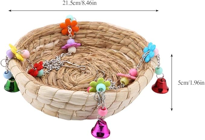 TOPINCN Nest Straw Reusable Bird Lovebird Bite Toy Basket Bed Hanging on Birdcage