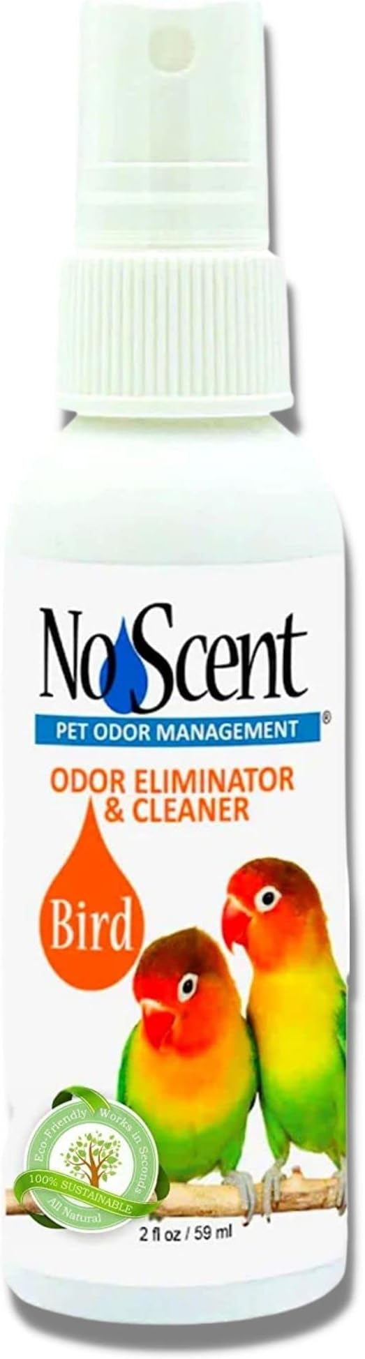 No Scent Bird Cage Cleaner Spray & Pet Odor Management, Natural Aviary Freshener (2 Fl Oz / 59 mL)