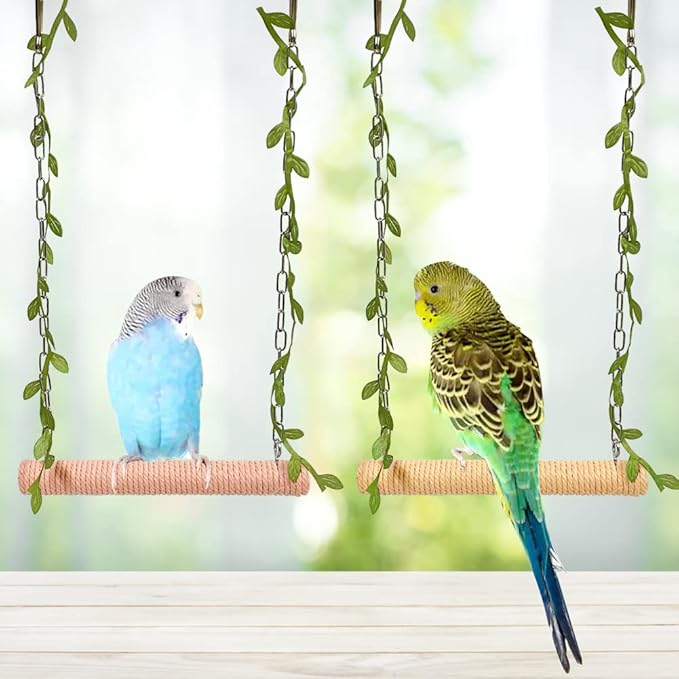 La La Pet® Hanging Wooden Pet Bird Swing with Cotton Rope Bird Cage Swing Bird Perch Swing Bird Cage Perch Bird Perch Stand Bird Swing Toy for Parrots Parakeets Cockatiels Lovebirds Peach Red