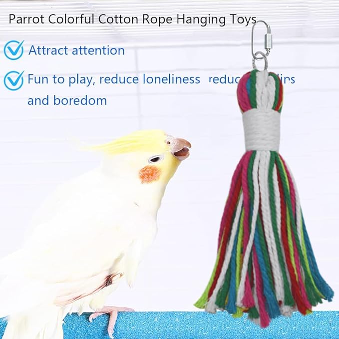ASOCEA Pet Bird Parrot Colorful Cotton Rope Bite Chew Cage Hanging Toys for Cockatiels Macaws Parrots Small Medium Large Birds Parrots Cage Toys