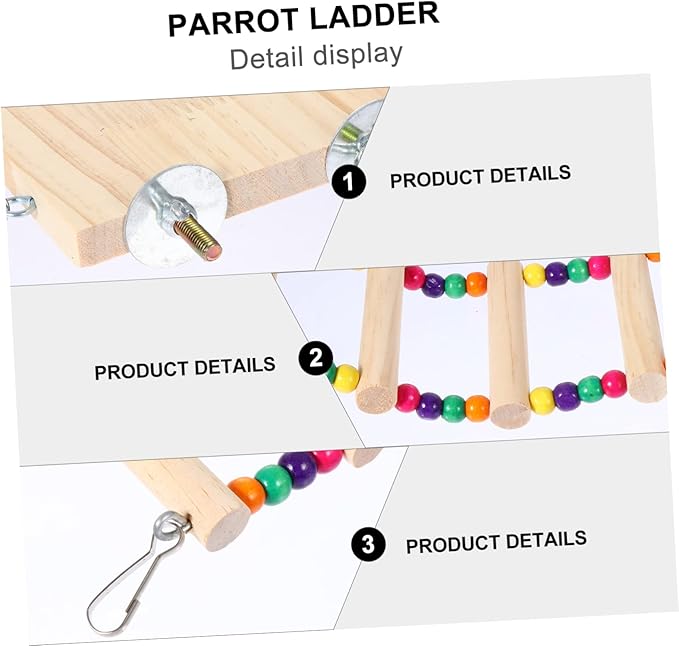 1Pc Wooden Parrot Ladder Toy with Beads Bird Standing Toy for Parrots Conures and Biting and Climbing Accessory for Parrot Cages