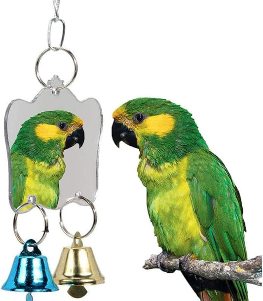 Litewoo Bird Mirror Toy Parrot Hanging Anti-Shatter Mirror Fun Play Toy with Bells for Parakeet Cockatiel Conure Budgie Lovebird Cockatoo Canary Finch Cage Accessories