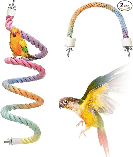 2pcs Gradient Colorful Bird Rope Perch Stand,Bird Cage Climbing Rope Toys Accessories,Bendable Climbing,Parakeet Lovebirds Cockatiels Budgies Play (15.7'',39.3'')