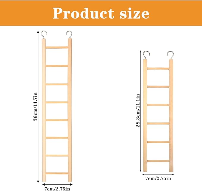 2 Pack Bird Ladder, Wooden Bird Cage Ladder Birds Cage Accessories for Parakeets, Parrots, Cockatoo & Lovebirds (6 Step & 8 Step)