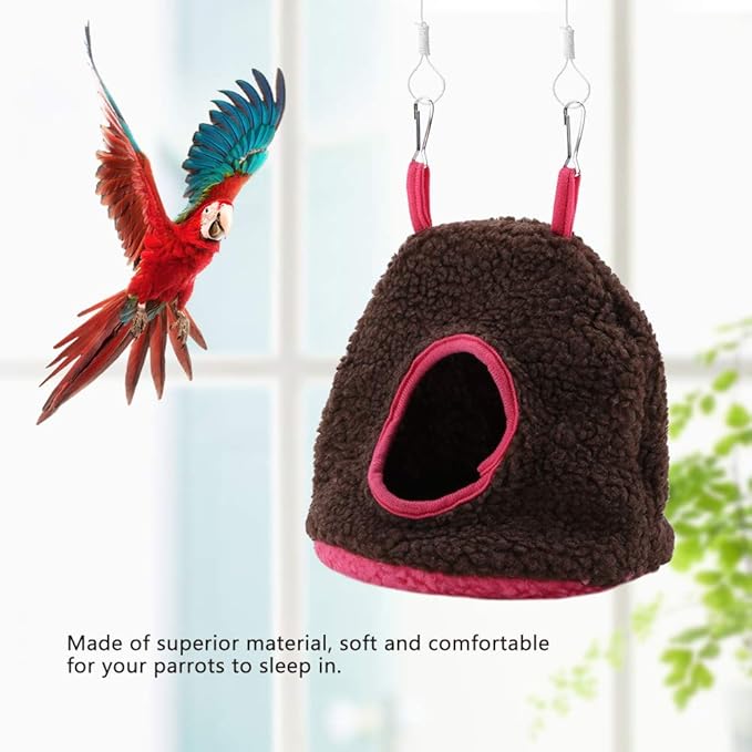 Bird Nest Hammock Tent Bed Bird Nests, Winter Warm Bird Nest House Parrot Nest Pet Bird Nest Winter Warm Hammock Hanging Cave Cage Plush Tent Bed(Dark Brown)
