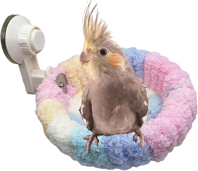 2 in 1 Bird Nest with Removable Suction Cup, Vehicle-Mounted Bird Nest for Travel, Bird Plush Nest for Birdcage, Coral Velvet Warm Nest for Parrot Budgie Lovebird Conure Quaker (Large,Colorful)
