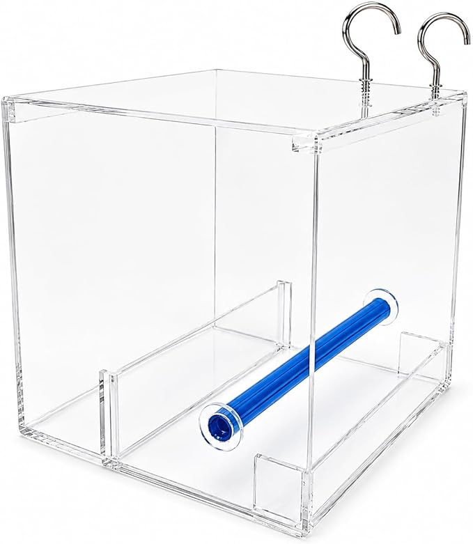 Bonka Bird Toys Large Tweeky Clean Bird Seed Feeder, 7.87" H x 7.75" W x 7.87" D, Durable Plastic with Textured Perch, Ideal for Medium to Large Bird Breeds, Indoor/Outdoor Cage Use