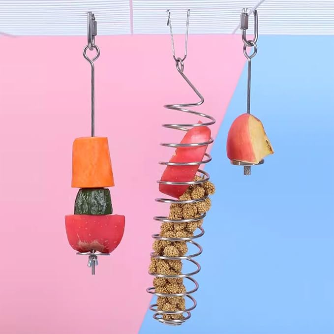 2Pcs Bird Foraging Toy, Steel Holder for Bird Cage Accessories Hanging Fruit Vegetable Feeder for Parrot Cage Parakeet
