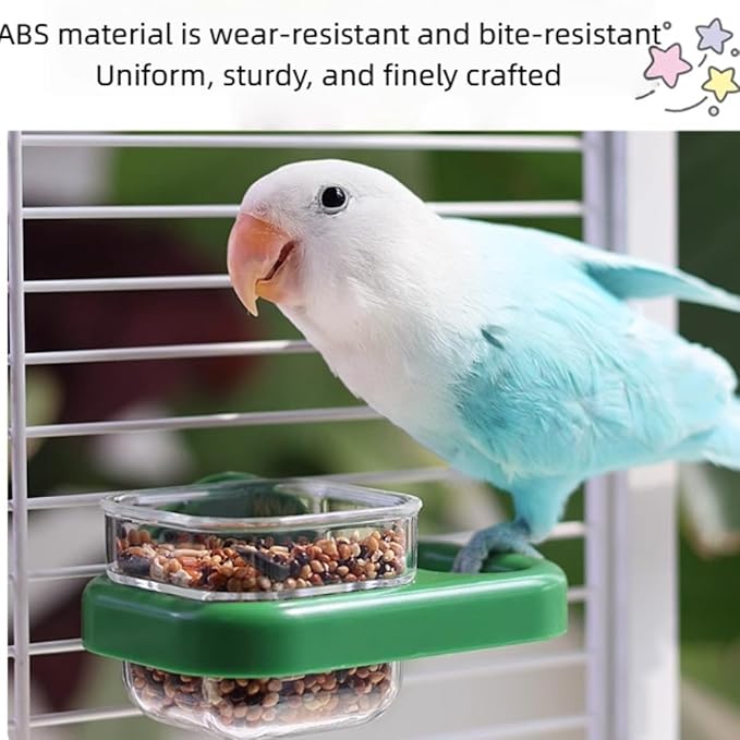 Bird Cage Feeder Portable Bird Plastic Feeding Dish Cup Detachable Bowl with Perch for Parakeet Budgies Cockatiel Lovebird Small Birds (Square,Coffee)