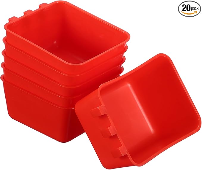 Cage Cups, 4.9x3.7x2.4 Inch Parakeet Feeder Bird Cage Accessories Hanging Food Water Dispenser, (Red, 20 Pcs), Intended for Pet/Pigeon/Parrot/Chicken