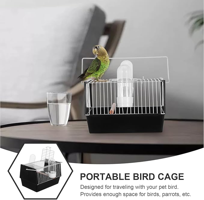 Portable Black Bird Cage for Small Birds and Parrots Handheld Travel Carrier with Handle for Outdoor Use Lightweight and Easy to Store