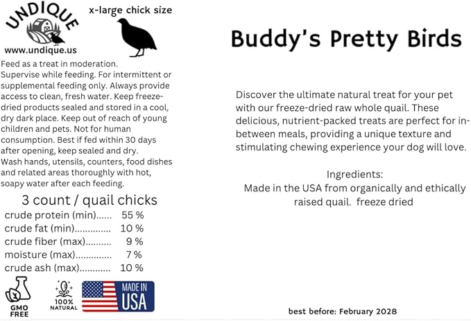 Undique Buddy's Pretty Birds Whole Quail Chicks XL, 3 Count