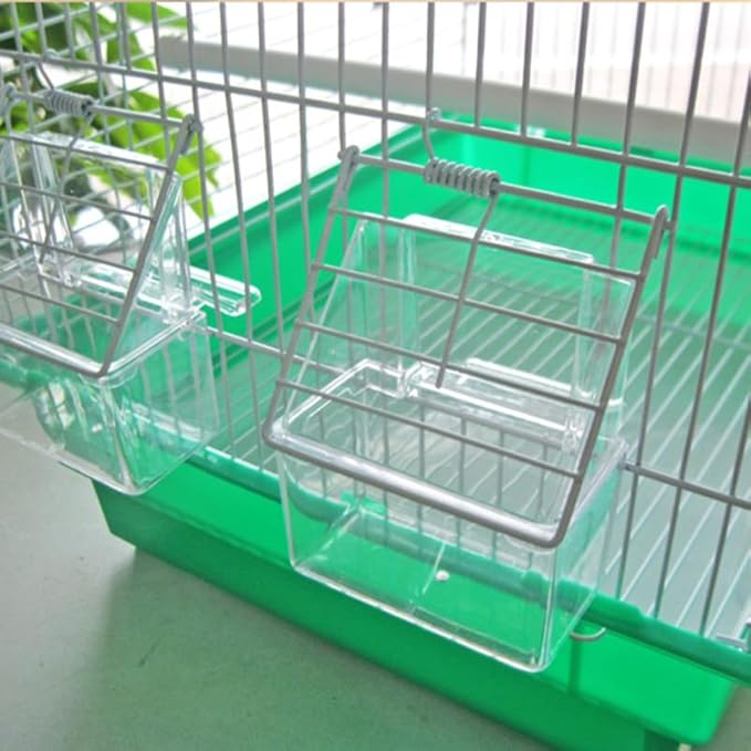 Cabilock 10Pcs Splash-Proof Bird Feeder for Cage Parrot Feeding Box Transparent Bird Food Bowls Easy Install Hanging Feeding Cups