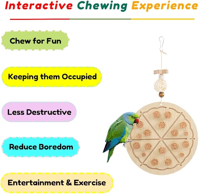 2 PCS Wooden Bird Chew Toys-6.3 X 6.3 Inch Hanging Parrot Toys with Detachable & Replaceable Corks,Foraging Toys for Cockatiels,Parakeets,Conures & Small to Medium Parrot