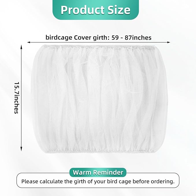 Bird Cage Seed Catcher, Seed Catcher Guard Net Cover, Parrot Nylon Mesh Net Cover, Universal Soft Airy Cage Net Stretchy Skirt for Round Square Cages (Solid-White, 15.7" x87")