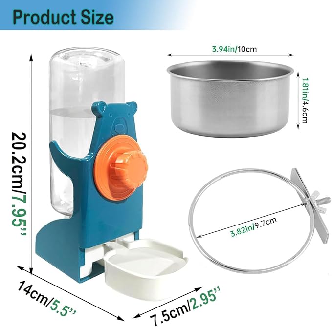2 Pcs Bird Water Feeder, Automatic Bird Water Dispenser & Stainless Steel Bird Food Bowl, Cage Accessories for Parrot & Hamster Parakeet Cockatiel Budgie Lovebirds (Feeders & Water)