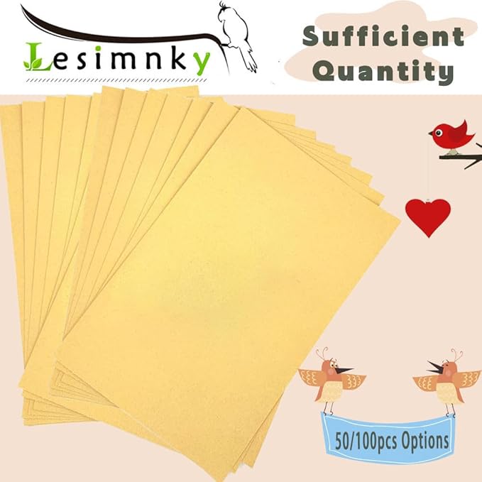 Bird Cage Liner 50-Pack 17” x 11” Gravel Paper Cuttable Pet Sandpaper Special for Bird Cage in Sea Sand, Easy Clean Pet Sandpaper Calcium Paper for Birdcage Parrots Cockatiels (50)