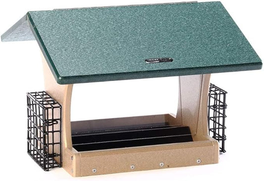 Birds Choice SN300-S Two-Sided Hopper Feeder, Recycled Bird Feeder w/ Two Suet Cages, Large, Taupe/Green