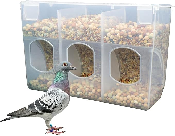 Automatic Pigeon Bird Feeder Water, Plastic Feeder Water Dispenser Drinkers for Cage, No Mess Hanging Parrot Food Feeding, Cage Accessories for Parakeet Quail Bird Chicken (3 Hole-Hook)