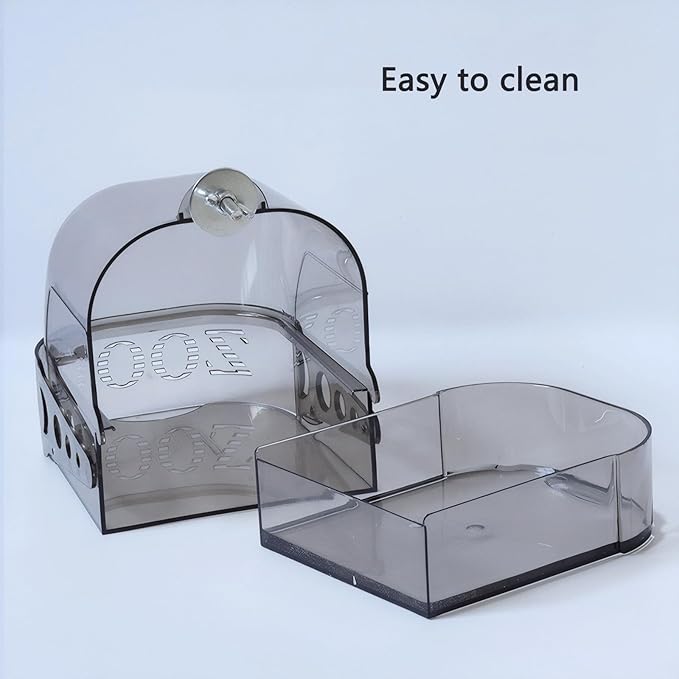 Bird Bath for Cage with Pull-Out Drawer, Grey Translucent Parakeet Bath Box for Inside Cage Use, No-Mess Enclosed Tub for Budgie, Canary, Lovebird, Finch, 6.1 x 5.1 x 6 Inches (Gray)