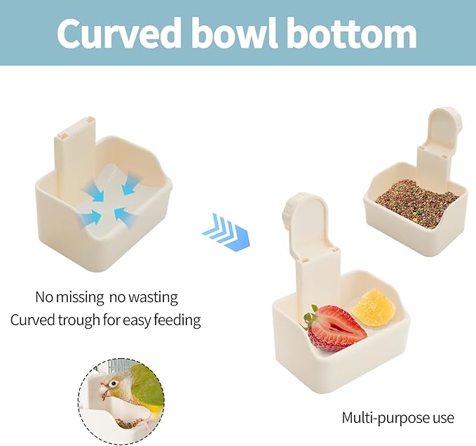 Bird Feeding Dish Cups, Detachable Thickening PVC Pet Food Bowls with Clamp, Bird Cage Feeder Hanging Pet Bowl for Chinchilla Hamster Parrot Cockatiel Conure Budgies Parakeet Small Animal (1PC)