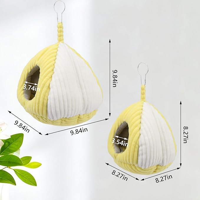 Hypeety Bird Nest Winter Warm Hammock Bed for Cage Bird Shed Hut Tent Cozy Hanging Nest House for Small Pet Parakeet Conure Cockatiel Budgies Lovebird Bird Cage Accessories (Yellow, L)