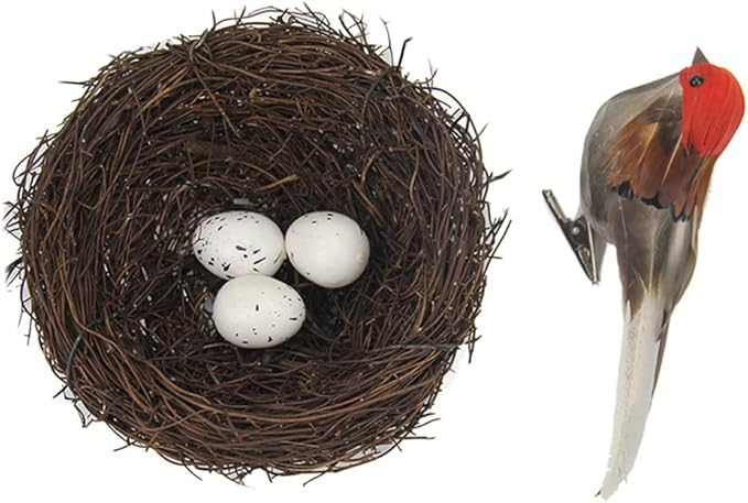 Artificial Birds Nest with Eggs Crafts Handmade Natural Easter Birds Nest Rattan for Easter Wedding Home Party Christmas Tree Decoration