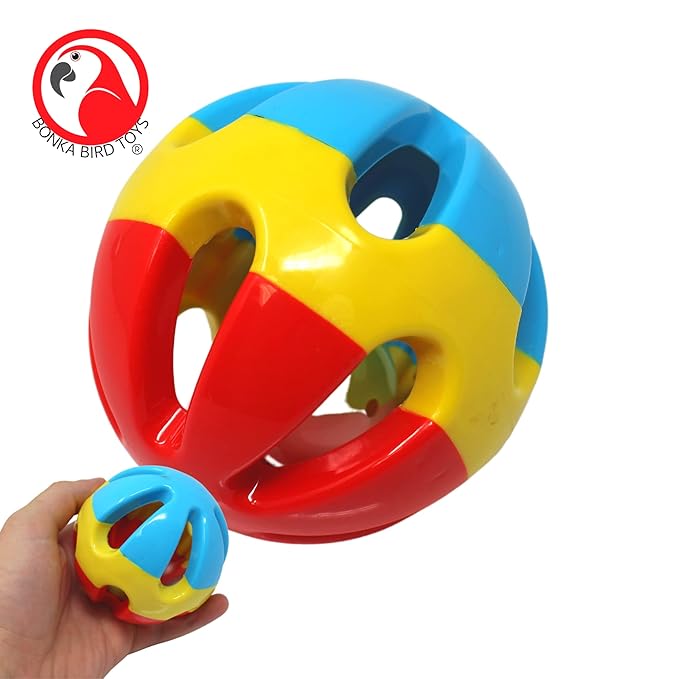 Bonka Bird Toys 2373 Soccer Rattle Ball 3.50" Diameter Large Parrot Rattle Foot Talon Cage Toy, Cockatoo, Macaw, Eclectus, and Similar