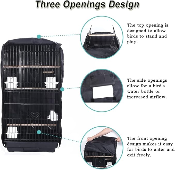 Bird Cage Cover Good Night Birdcage Cover Universal Blackout Bird Parrot Cage Cover Durable Washable for Parakeets Lovebirds Budgies Macaw Conure Square Cages - Black