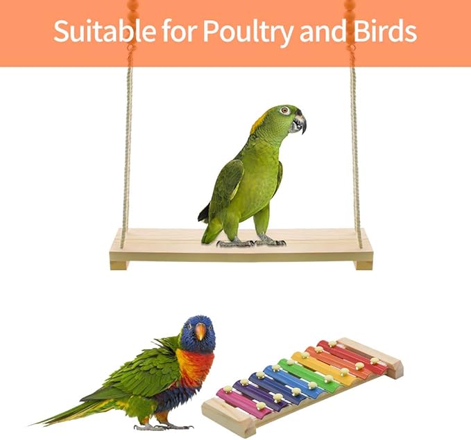 Swing Toys Xylophone, 2pcs Chicken Toys for Poultry Run, Rooster Hens Chicks Pet Parrots Macaw Entertainment, Stress Relief for Birds