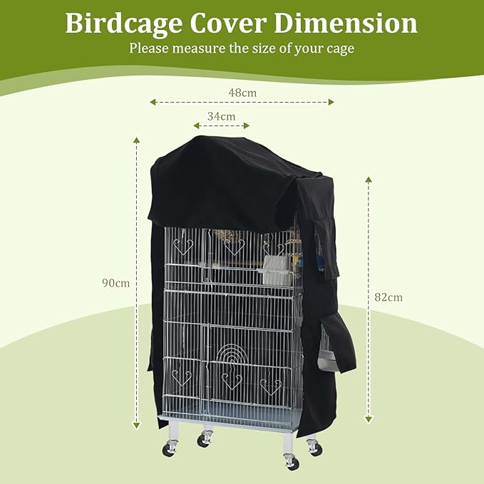 Gralara Bird Cage Cover Birdcage Cover, Washable Protection Blackout Cover Waterproof for Parakeets Lovebirds Macaw, Square Cages Accessories, Style A