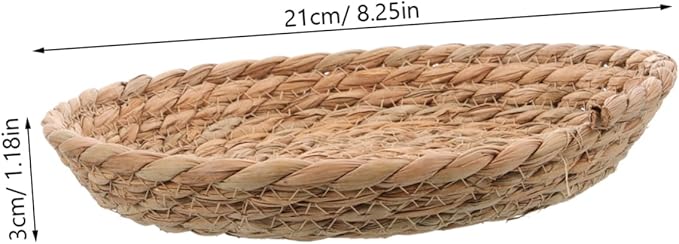 Natural Straw Breeding Nest Bowls, 5 Pack Woven Grass Rabbit Bedding Mats, 8 Inch Flat Bottom Cattail Fiber Hatching Cave for Quail Pigeons Bunnies, Edible Chinchilla Chew Toys