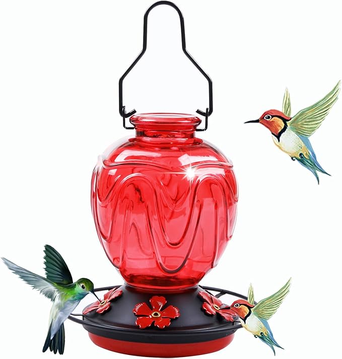 MCHBF Glass Humming Bird Feeders for Outdoor Hanging,Red 24oz and 25oz