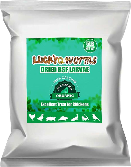 5LBS Black Soldier Fly Larvae for Chickens - Premium Dried BSFL Treats with 52% Protein & Calcium Boost - Superior Alternative to Mealworms - Resealable Bulk Bag for Hens & Bluebirds