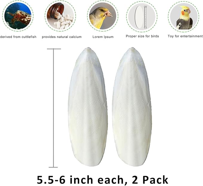 2 Pack Cuttlebone with 3 in 1 Food Holder, Natural Cuddle Bones for All Pet Birds Cockatiels Parakeets Budgies Finches(5.5~6 Inch, Midium Size)