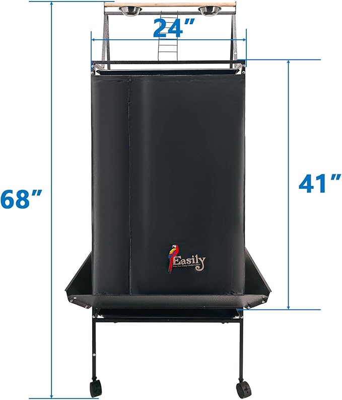 Easily Bird Cage Cover for Large Bird Cage with Play Top, Good Night Birdcage Covers, Black, 68"