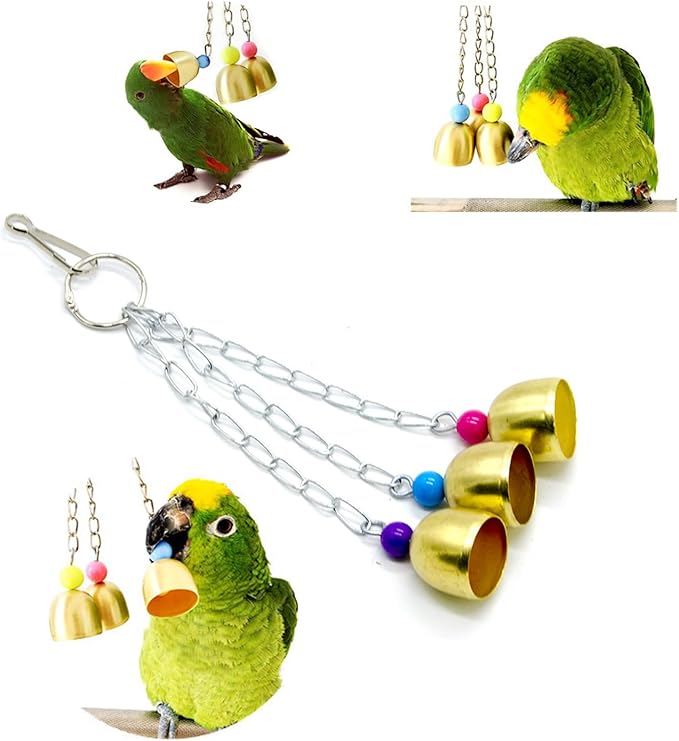 2 Pack Pet Parrot Bell Toy, 6Pcs Stainless Steel Hanging Bells Bird Chewing Toy for Bird Parrot Conure Cockatoo Macaw African Grey Parakeet Cockatiel Lovebird Finch Cage