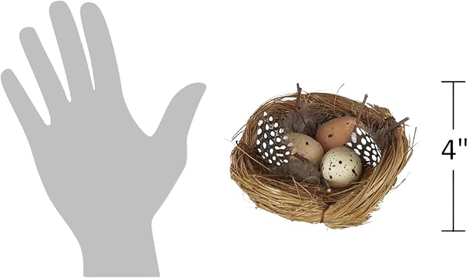 The Bridge Collection Faux Decorative Bird's Egg Nest - Cute Bird Nest with Eggs Tabletop Decoration for Spring, Summer, Everyday Home Decor (Feathered)