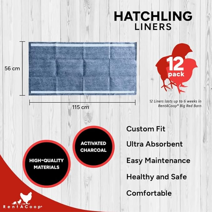 RentACoop Hatchling Liners for Big Red Barn Pack of 12 - Odor-Control Chick Brooder Pads - Absorbent, Leakproof Bedding for Baby Chicks, Ducklings, and More (Big Red Barn Pack of 12)
