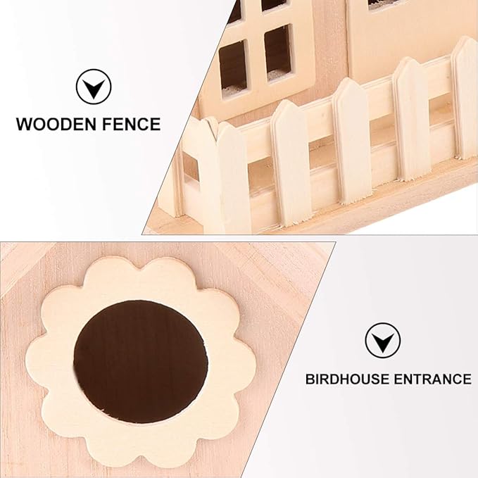 Milisten Wooden Bird Nest Ornament with Double Window Wide Entrance Unfinished DIY Painting Craft Bird House for Outdoor Garden Small Birds Bed Hut 6.88X5.51X5.11In