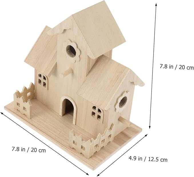 SUPVOX Solid Wood Bird Nest Hanging House 7.87X4.92X7.87 Inch Wooden Birdhouse for Garden Indoor Outdoor Decor Cozy Nest for Small Birds and Pets