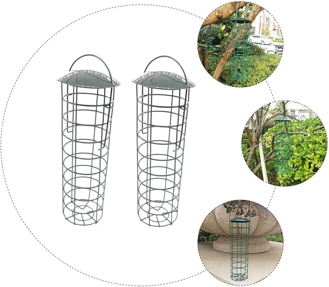VANZACK 2Pcs Green Outdoor Bird Feeding Tool Hanging Pet Bird Supplies for Garden Courtyards Lightweight and Practical Design for Easy Use