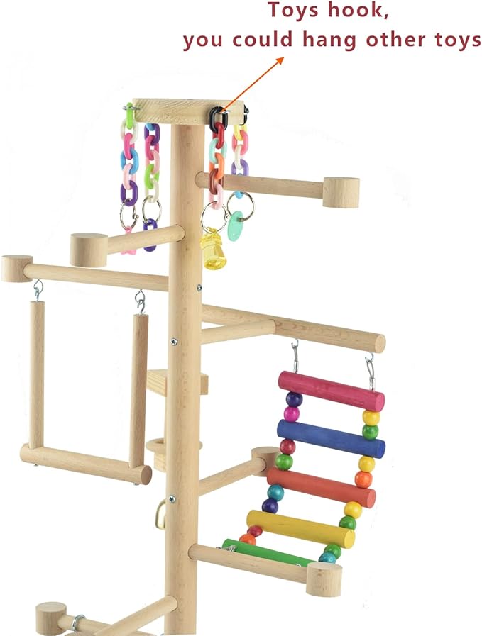 Bird Playground Large Tabletop Parrots Play Gyms Parakeets Play Stands Perches Conures Chewing Toy Natural Wood Playpen Platform Ladder Swing Activity Center for Cockatiels Budgies Lovebirds