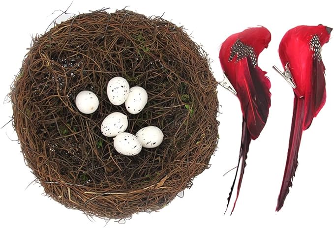 Artificial Bird Nest with Bird and Eggs, Artificial Feathered Birds Nest Eggs Easter Decor Home Ornament for Home Garden Decoration DIY Craft Tree Decoration