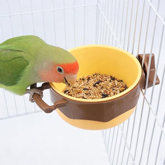 2 Pack Bird Cage Feeder Plastic Feeding Dish Detachable Components for Bird Parrot Parakeet African Grey Conure Cockatiel Lovebird (Green and Yellow)