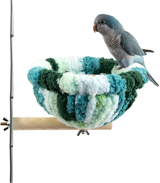 Birdcage Stand with Warm Nest, Natural Wood Perch Toys for Small Parrot Parakeets, Lovebirds, Cockatiels (Blue)
