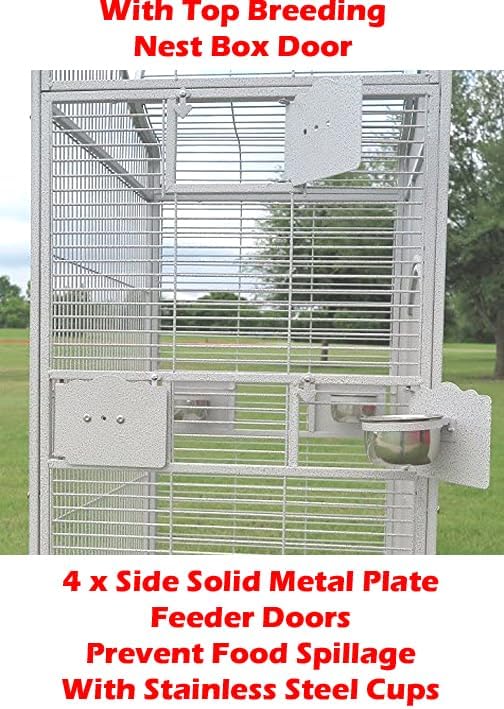 X-Large Elegant and Durable Wrought Iron Open/Close Play Top Bird Parrot Cage, Include Metal Seed Guard Solid Metal Feeder Side Nest Door Heavy Duty Lockable Rolling Wheels