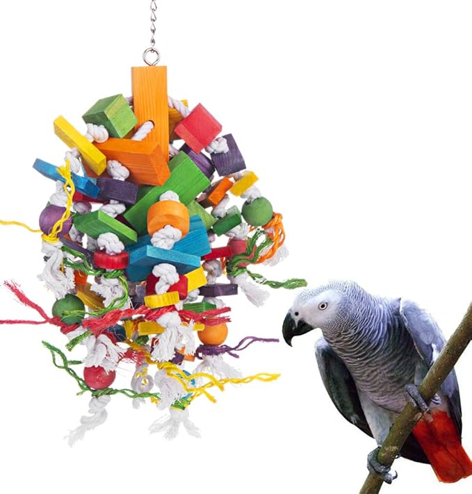 KINTOR Bird Chewing Toy for Large Medium Parrot Cage Bite Toys for African Grey Macaws Cockatoos Eclectus Amazon Parrots (Waterfall-Big)