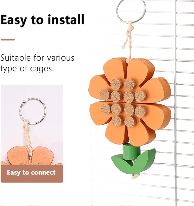 Parrot Chew Toys Set - Natural Wood & Loofah Toys with Plant-Based Dyes, 3 Pack Bird Chew Toys for Cockatiels, Conures & Small Parrots for Cage Enrichment (3 Pieces ofcolor Series)